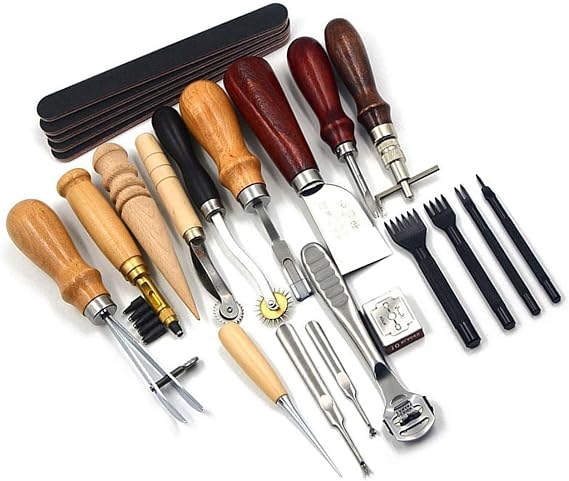 Leather Working Tools 27185 19pcs Set Leather Craft Punch Tools Leathercraft Stitching Carving DIY Handmade Groover