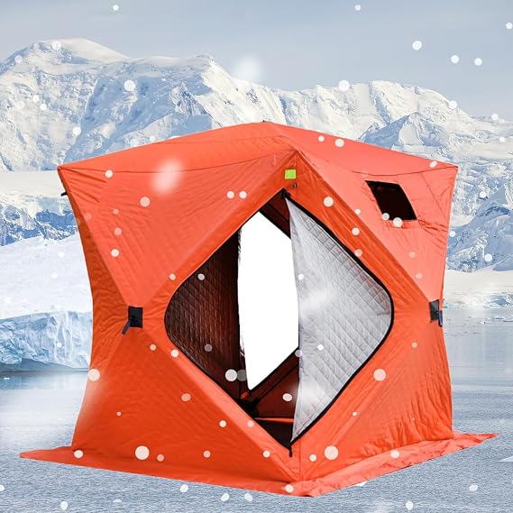 3-4 Person Ice Fishing Shelter Insulated Ice Fishing Tent Winter Fishing Tent with 2 Doors Perfect for Camping