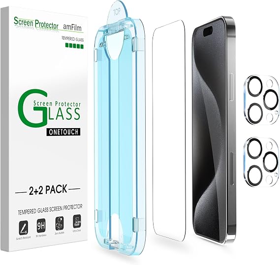 amFilm OneTouch for iPhone 15 Pro Screen Protector 6.1'' Tempered Glass