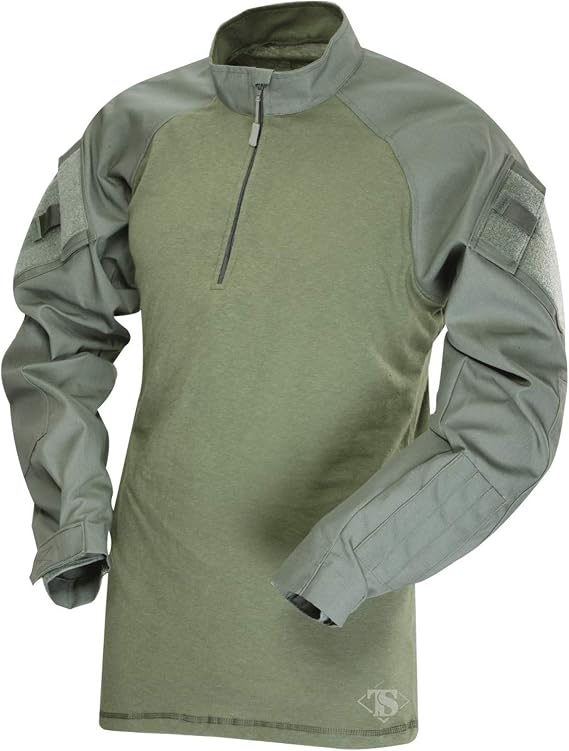 Tru-Spec T.R.U. 1/4 Zip Combat Shirt, Men's Tactical Long Sleeves - 65/35 Polyester Cotton Rip-Stop Fabric, Olive Drab - X-Large