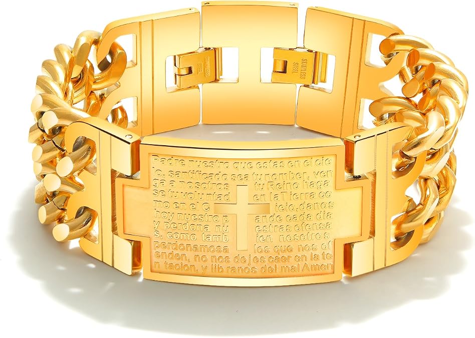 Iflytree Stainless Steel Holy Bible Cross Bracelet Christian Faith Wristband for Men Women Silver Black Gold