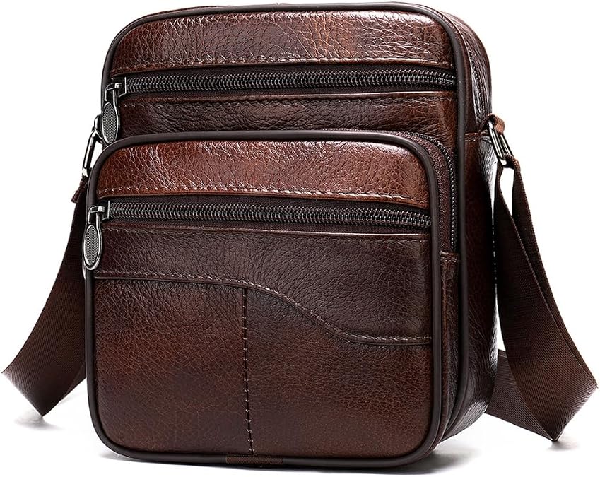 Men's Genuine Leather Crossbody Sling Bag, Small Chest Shoulder Messenger Bag with Adjustable Strap