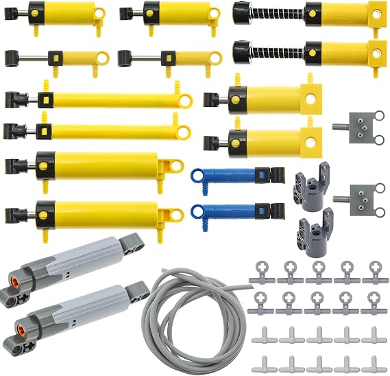 Habow 19Pcs Pneumatic-Technic-Parts Kit Compatible with Lego-Pneumatic Cylinders-Air-Pump Pressure Rod Switch Piston Hose Technic Linear Actuator MOC-Replacement-Parts.