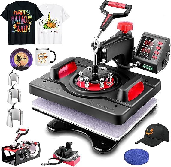 Heat Press 8 in 1, Pro Heat Transfer Machine 12"X15", Digital 360 Swing Away Tshirt Press Machine Combo, t Shirt Maker Printing Sublimation Heat Press Machine for T-Shirts Hat/Cap Mug Plate