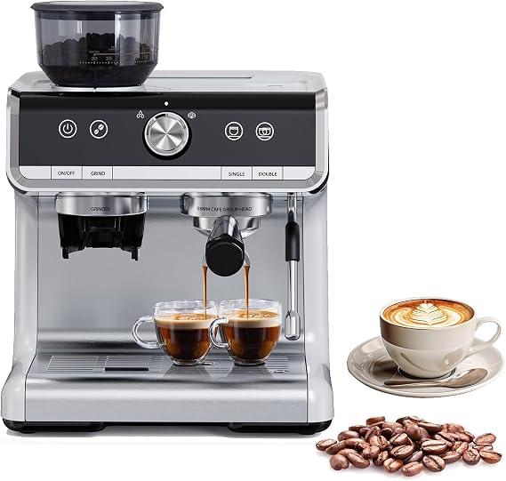 Acekool Espresso Machine 20 Bar with Grinder & Milk Frother for Home
