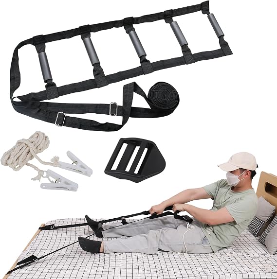 ZUEXT 160 Inch Black Bed Ladder Pull Up Assist with 5 Handles Grips | Sit-Up Helper Support Device, Adjustable Rope Ladder Straps, for Elderly Seniors Pregnant Injured Handicapped Patients