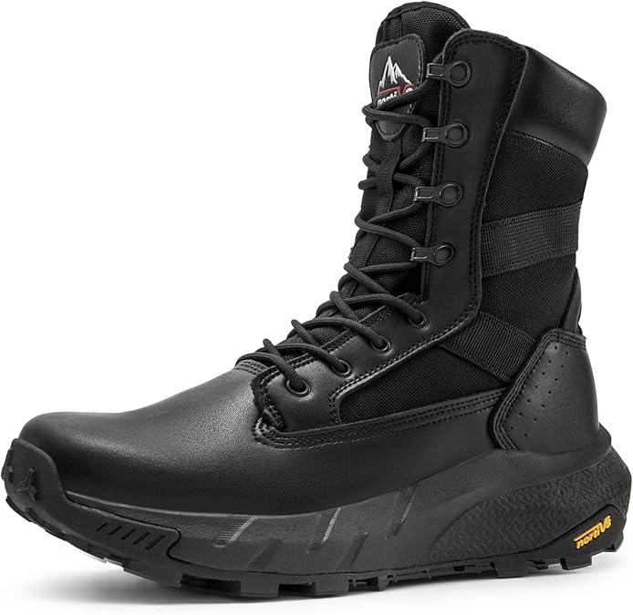 NORTIV 8 Men's Breathable Tactical Military Work Boots | Side Zipper Leather Lightweight Hiking Motorcycle Combat Boots 8 Inches Peakforce