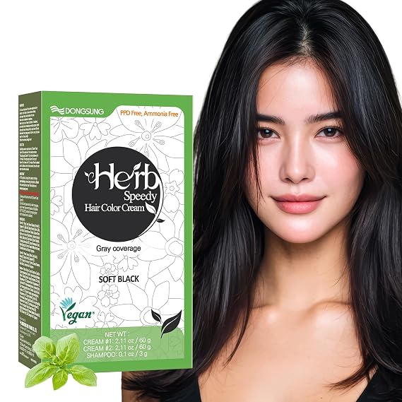 Herb Speedy Color Cream (Soft Black, 1 Pack) Korean Herbal Vegan Hair Dye