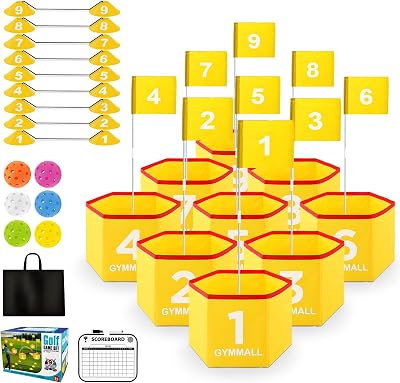Backyard Golf Set for Kids, Adults and Family, Portable 9 Holes Golf Course with Balls, Flags and Carry Bag for Lawn, Park, Beach and Hotel - Yellow