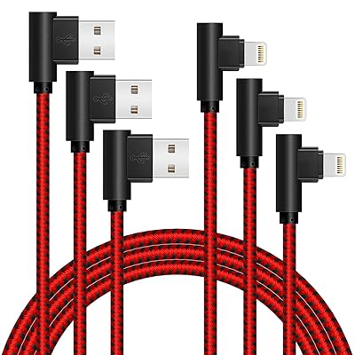 APFEN [3-Pack] 6FT2M iPhone Gaming Charger Cable 90 Degree Elbow Game Video Watching Compatible with iPhone Xs MaxXSXR77PlusX88Plus6S6S PlusSE Black Red, 6FT