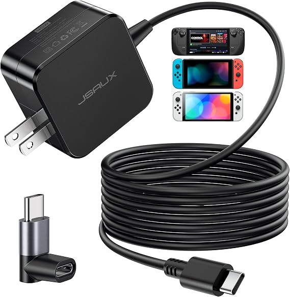 JSAUX 45W USB C Charger for Steam Deck/OLED with 10FT Cable | Type C PD 3.0 45 Watt Fast Charging for Steam Deck, Switch, iPhone Air/17/16/15, Samsung Galaxy, Pixel, iPad, MacBook