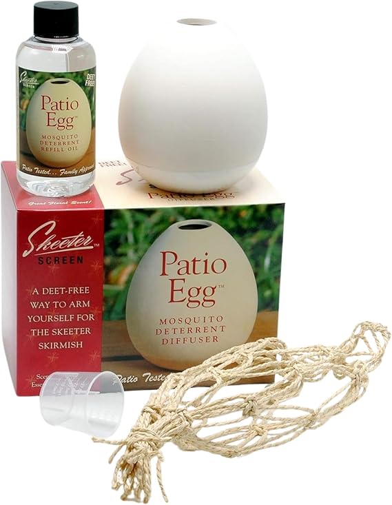 Skeeter Screen Patio Egg Diffuser + Oil - Natural Insect Deterrent | Essential Oil Set No Flame or Power Includes Beaker & Netting Patios, Garages, Stables Covers Up to 300 Sq Ft