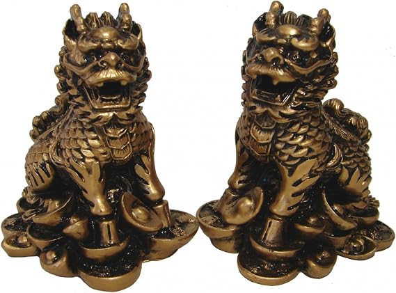 Two Separate Feng Shui Golden Chi Lin Statues