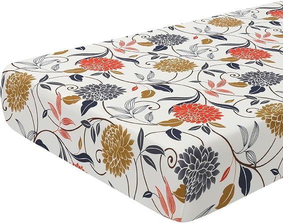 SearchI Stretch Printed Sofa Couch Cushion Covers Replacement Chair Cushion Slipcovers Sofa Seat Cover Furniture Protector Sofa Slipcover Soft with Elastic Bottom(Large,Orange Flower)