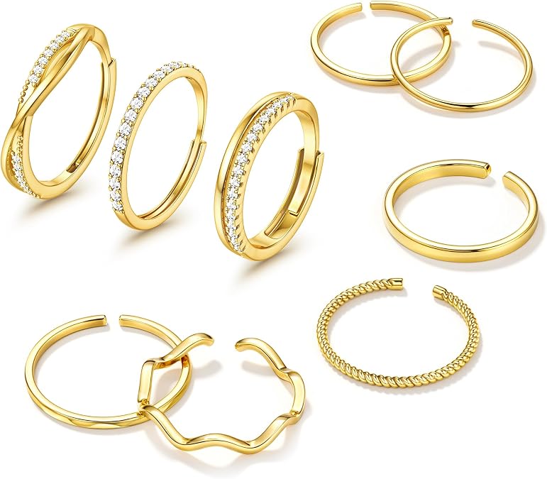 Jstyle Stackable Rings for Women Non Tarnish, Adjustable Rings Set
