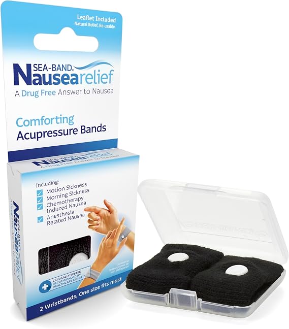 Sea-Band Anti-Nausea Travel Sickness Acupressure Wristbands, 1 Pair, Black