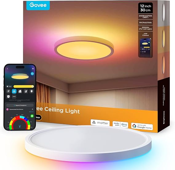 Govee LED Ceiling Light, 2400lm Smart RGBIC Ceiling Lights, Round, 30cm [Energy Class F]
