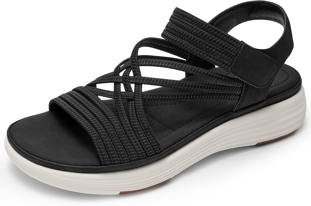 Vilanva Women's Comfortable Walking Sandals with Elastic Strap Light Weight Casual Summer Sandals for Trendy Footwear