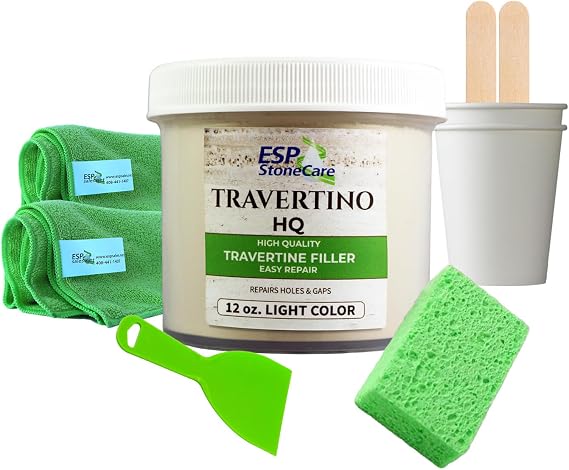 Travertino HQ Light Repair Kit Travertine Hole & Crack Filler with Tools (Light Stone Shade)