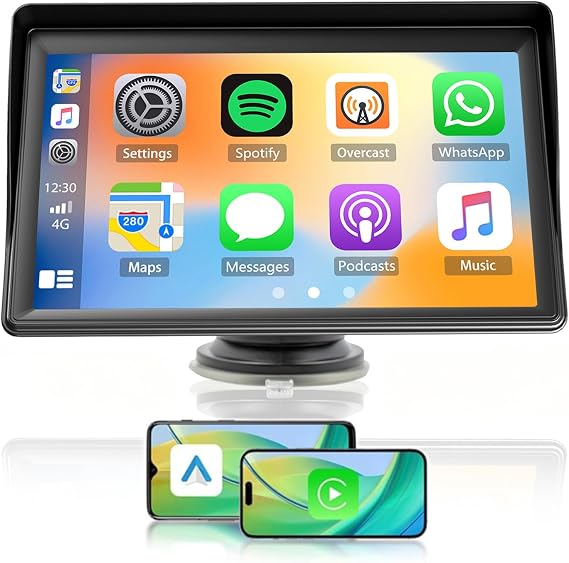 Carplay Screen for Car, 7'' Wireless CarPlay & Android Auto- Upgrade Touchscreen with Bluetooth 5.0, Mirror Link, Voice Control, Hands-Free Calling Car Play Screen Stereo for All Vehicles