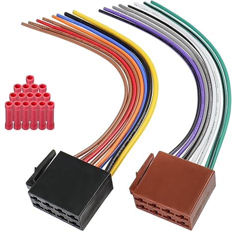 16 Pin ISO Radio Wire Harness Adapter,Universal Stereo Connector | Car Stereo Wiring Harness Cable with Butt Connectors for Dash Aftermarket Audio Video 8Pin Power Speaker Plug