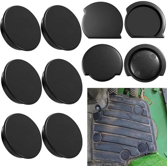 10 Pcs Floor Caps Plugs for Jo-hn Deere 1025R Tractor Accessories, Compact Tractor Loader Floorboard Attachments, Include Perfect Circles, Single & Double Notch Mud Plugs (Black)