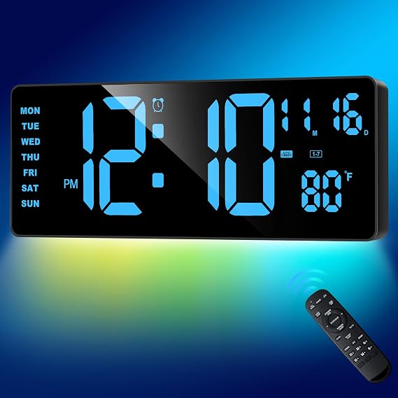 XREXS 16.5 Inch Digital Wall Clock Large Display with Remote Control