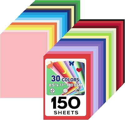 MAXECHO 8.5 X 11 Colored Cardstock Bulk 150 Sheets 30 Assorted Colors Construction Paper Card Stock Printer Paper for DIY Crafts, Kids School Supplies, Cricut, 180 GSM