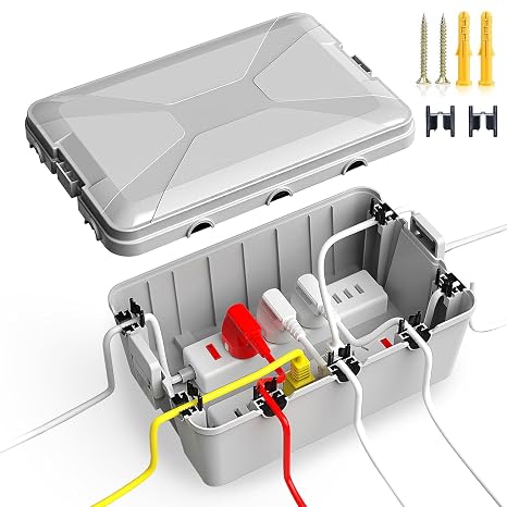 TOTUFY Large Outdoor Electrical Box Waterproof (12.9 x 8.3 x 5.2 inch), IP54 Weatherproof Extension Cord Cover with 7 Cable Seal Entry, Protect Power Strip, Timer Outlet Plug, Holiday Light,Grey