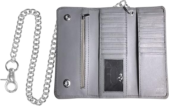 IBRO VINTAGE Motorcycle Chain Wallet for Men Premium Cowhide Leather, RFID Tri-Fold Biker Wallet with Heavy Duty Chain for Bikers Truckers & Hunters, Credit Card Money Organizer Long Wallet | Long Trifold