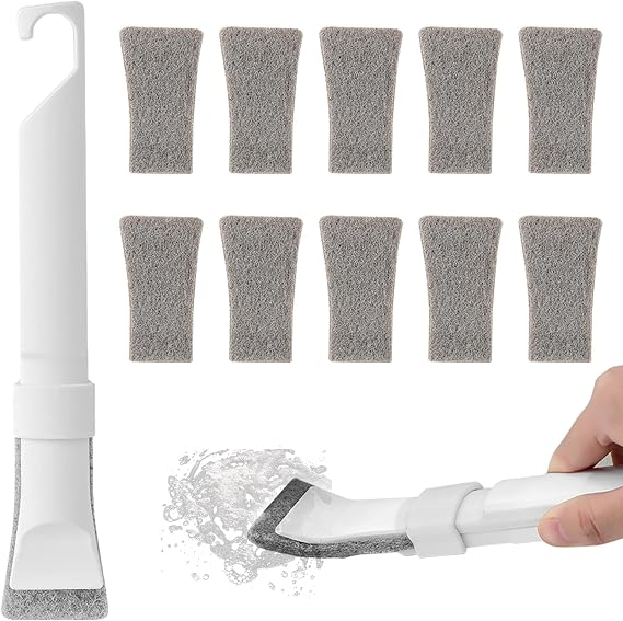 Multifunctional Cleaning Brush Tool, Crevice Cleaning Brushes with 10 Replacement Heads, Detachable 2-in-1 Scrub Sponge & Scraper, Grout Scrub Brushes for Kitchen, Bathroom and Tile Floors