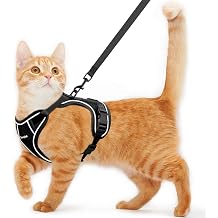 Cat Harness and Leash for Walking Escape Proof Soft Adjustable Cat Leash Breathable Comfortable Vest Easy to Wear Kitten Harness for Outdoor Travel (Black, S (7-12lb))