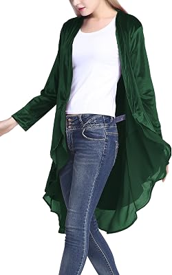Urban CoCo Womens Long Sleeve Velvet Cardigan Coat with Asymmetric Chiffon Hem