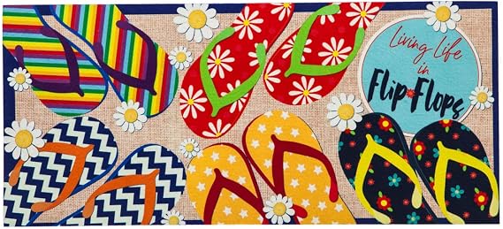 Evergreen Flag Sassafras Flip Flop Life Interchangeable Entrance Doormat | Indoor and Outdoor | 22-inches x 10-inches | Non-Slip Backing | All-Season | Low Profile | Home Decor
