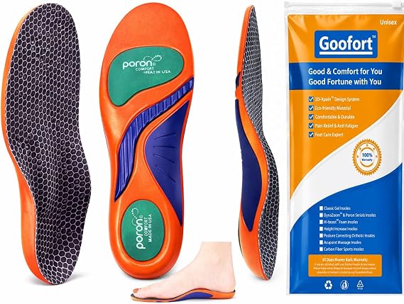Goofort Plantar Fasciitis Gel Insoles Arch Support Orthotic Insole 7-Times-Shock-Protection 3D-Xpain™-Poron for Heel Pain Metatarsal Orthopedic Flat feet Sports Work Comfort Women Men Shoe Inserts
