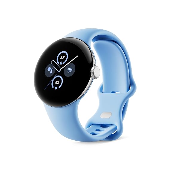 Google Pixel Watch 2 (Previous Model) with the Best of Fitbit - Heart Rate Tracking, Stress Management, Safety Features - Android Smartwatch - Polished Silver Aluminum Case - Bay Active Band - Wi-Fi