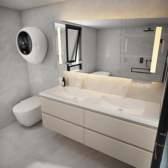 LED Floating Bathroom Vanity with Double Sink - Smart Demisting Mirror Cabinet & Intelligent Lighting | Bathroom Vanity with 4 Drawers