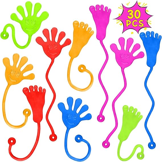 Sticky Hands Bulk 30 PCS Party Favors for Kids 4-8,8-12 Year Stretchy Sticky Hand Feet Halloween Goodie Bags Stuffers for Kids Classroom Prizes Birthday Trinkets Slap Hand Halloween Toys Bulk