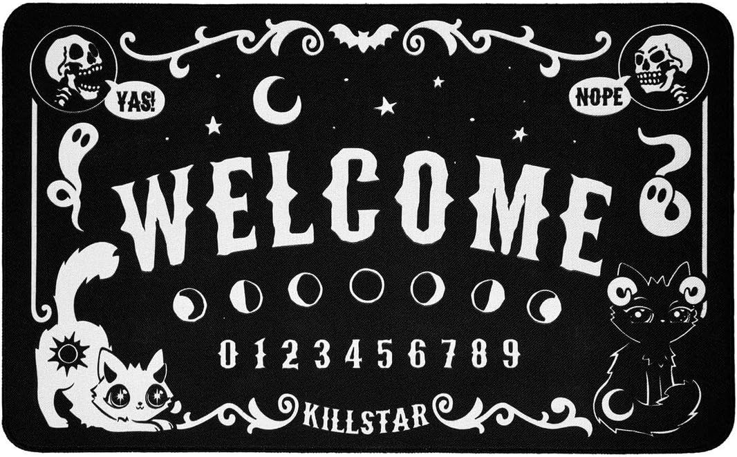 Killstar Cute & Spooky Ouija Spirit Board Welcome Gothic Punk Doormat KSRA002272,Black,19.6 x 31.4
