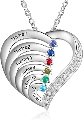 Gifts for Mom Grandma, Necklace with 2-6 Birthstones Personalized Family Pendant Womens Promise Necklace Engraved Names Anniversary Jewelry for Mommy