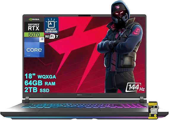 ASUS ROG Strix G18 G815 Gaming AI Laptop 18" WUXGA 144Hz (100% sRGB) Intel 24-core i9-14900HX 64GB RAM 2TB SSD GeForce RTX 5070 GDDR7 (Up to 798