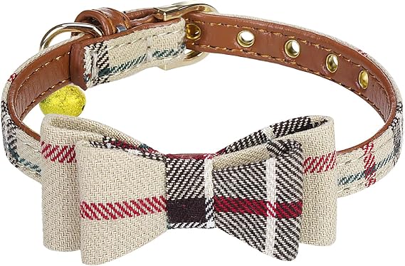 PUPTECK Soft PU Leather Puppy Collar with Bowtie and Bell, XS Dog Collar