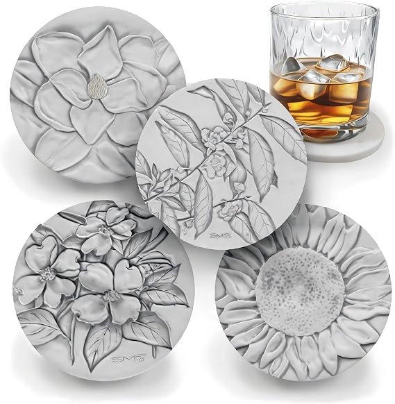 Mixed Flowers Absorbent Drink Coasters (Set of 4) - Made in USA