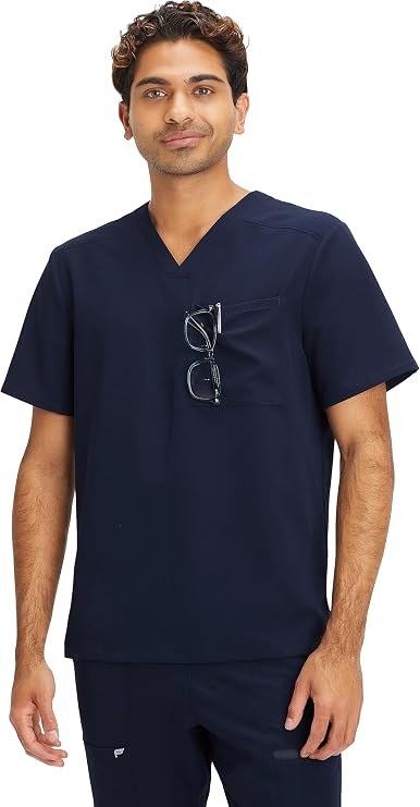 Fabletics Men's Helix 1-Pocket Scrub Top - MotionTech, Wrinkle-Resist, Chest Pocket, Anti-Shrink, Semi-Slim Fit