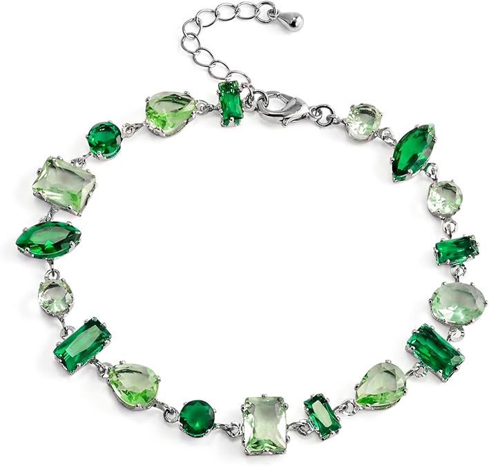 Silver Plated Green Gemstone Bracelet, Multi-Stone Birthstone Jewelry for Women - Dainty Everyday Wear, a Meaningful Gift for Her