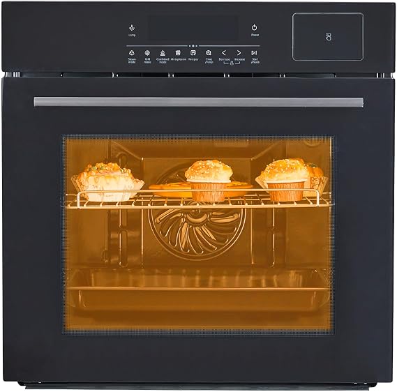 Electric Single Wall Oven, 24" Built-in Electric Convection Oven with 8 Cooking Modes, 108 Smart Recipes, 3000W, 240V, 2.5CF Convection Fan Wall Oven with Air Frying Function, Timer, Touch Control