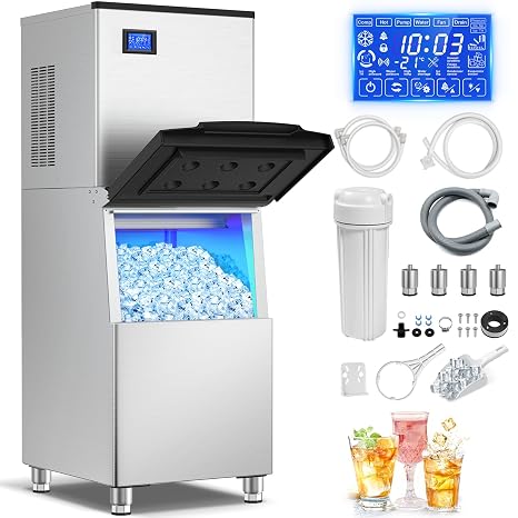 600 lbs High-Output Commercial Ice Machine Freestanding Self-Clean Durable