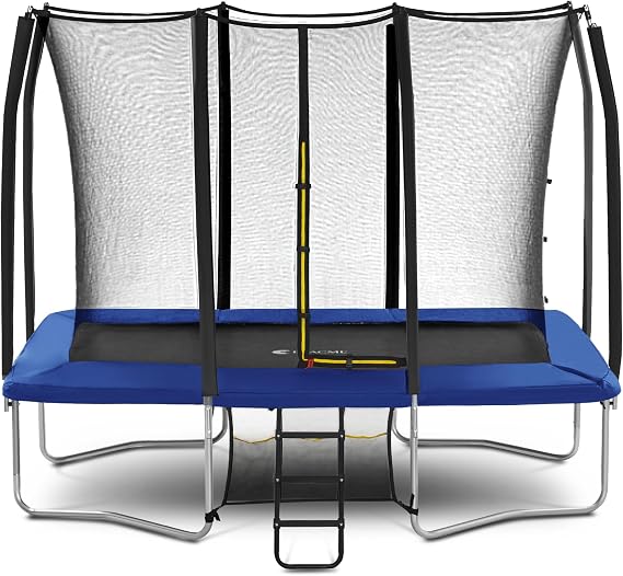 ExacMe 7X10 8X12 9X14 Foot Rectangle Trampoline for Kids, Double Enclosure Openings, Small Outdoor Rectangular Trampoline with Enclosure Net, 4 Wind Stakes, Storage Bag