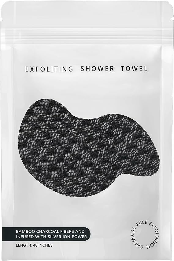 Exfoliating Shower Towel 48",Premium Scrub Wash Cloth for Body Face, Exfoliating Washcloth for Men and Woman (Black1)