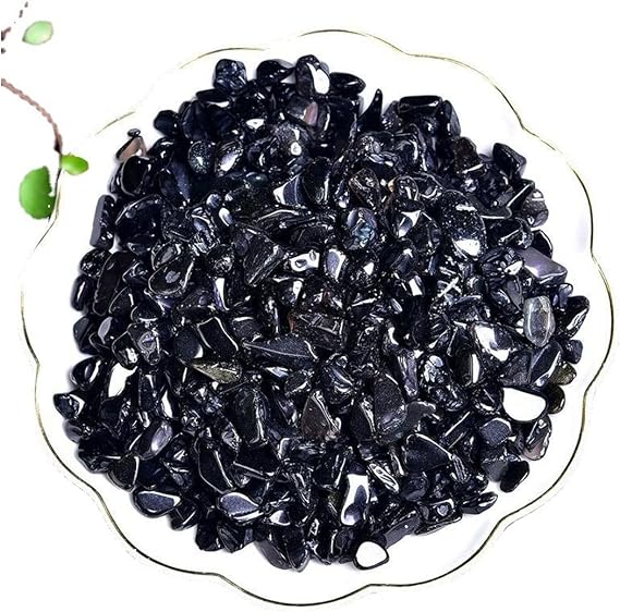 Natural Black Obsidian Tumbled Chips Crushed Crystal Stone, 7-9mm Polished Healing Crystal Chips Healing Reiki Crystal Jewelry Making Home Decoration